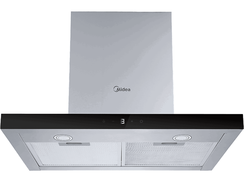 Midea MH60B4300B-ES, 4 Niveles de Ventilador, 800 m³/h, 60 cm Ancho, T invertida, Iluminación LED, Acero y frontal cristal negro
