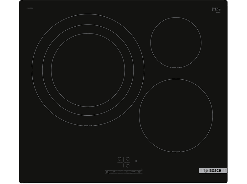 Bosch PID61RBB5E, 3 zonas, Zona grande 32 cm, 17 niveles, Control TouchSelect, Negro