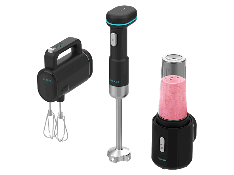 Cecotec BlendGo Pack, 3 en 1, Con batería recargable, Carga rápida tipo C, Accesorios incluidos, Negro