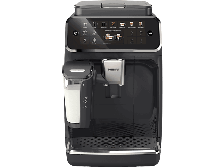 Philips EP4441/50, LatteGo, Pantalla táctil, 12 ajustes, Función QuickStart, 15 bar, 1500 W, Filtro AquaClean, 1.8 l, Negro