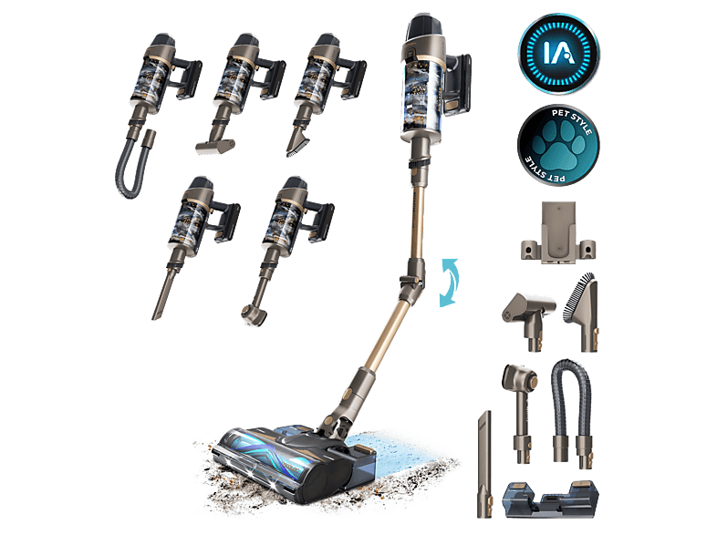 Cecotec Conga Rockstar RX90 AI AquaPet Flex, 850W, 100min, IA, Tubo flexible, Kit de accesorios, Cepillo antienredos, Negro