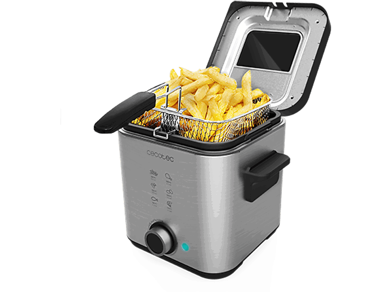 Cecotec CleanFry Advance 1500, Filtro OilClean, Tapa con ventana, Cubeta extraíble, Antiadherente, Apto lavavajillas, Inox