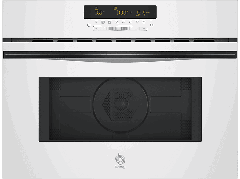 Horno compacto con microondas- Balay 3CW5179B3, Serie Cristal, Multifunción, Aquálisis, 44 l, Función Aire caliente, Control Deslizante, 60 cm, Blanco