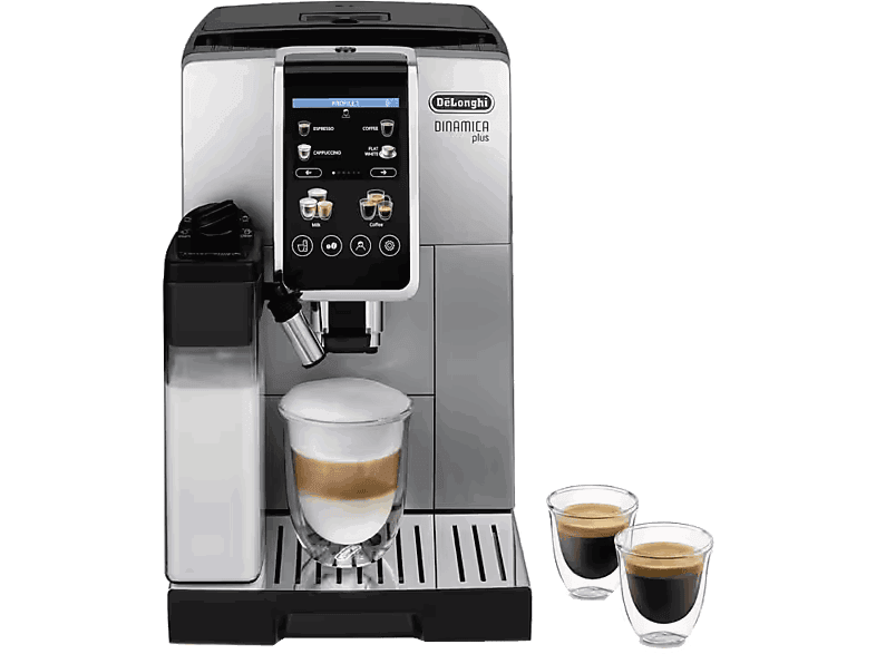 De'Longhi Dinamica Plus ECAM380.85.SB, 1450W, 15 bar, Molinillo Integrado, Espumador de leche, Táctil, 2 tazas, Inox