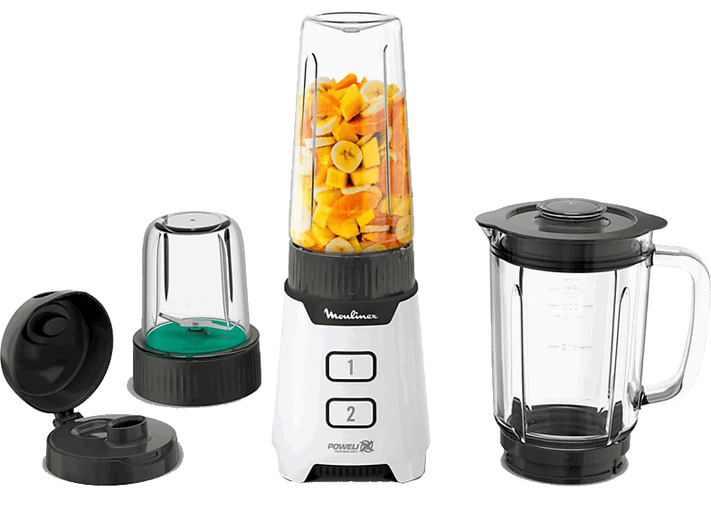 Moulinex LM16L1, 400 W, 1 l, 2 Velocidades, 4 Cuchillas Powelix, Incluye Picadora y Botella 0.6l, Blanco