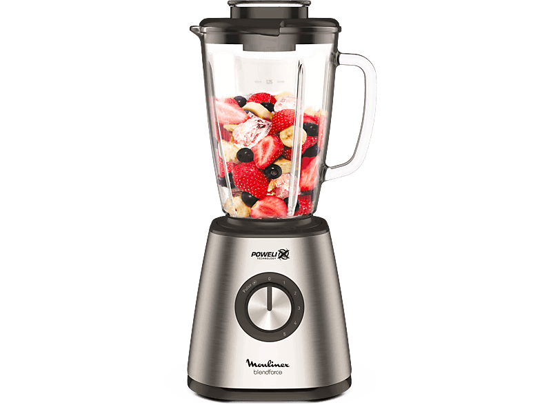 Moulinex BlendForce Metal LM439D, 800 W, 1.75 L, 6 Cuchillas, 5 velocidades, Tecnol. Powelix, Vidrio Termorresistente, Acero Inox.