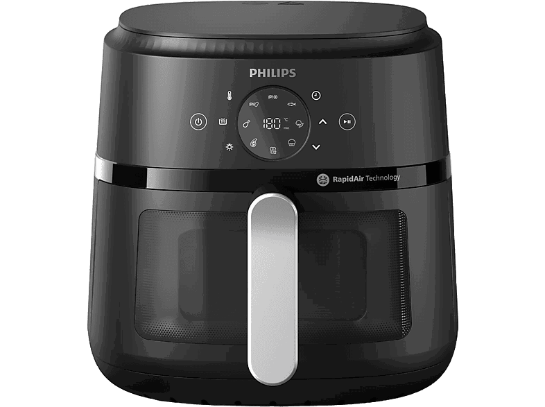 Freidora de aire – Philips Airfryer NA231/00, Con ventana, 6.2 L, 1700W, Tecnología Exclusiva RApidAir, Negro, Plata