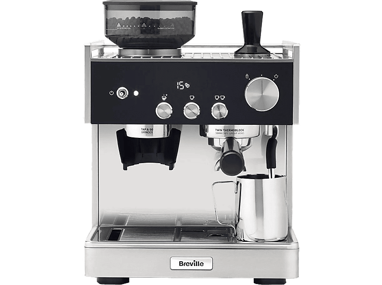 Breville Barista Signature, 15 bar, 2 Tazas, 1600W, Café en grano, Inox/Negro