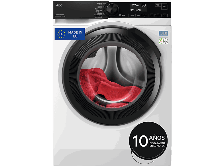 AEG LFSR7304L4BP, 11 kg, 1400 rpm, 12 programas, programa Higiene con vapor, Cajón extra largo, Blanco