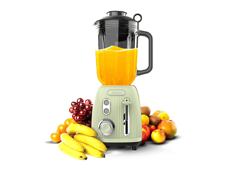 Cecotec Power Black Titanium RetroGreen, 1200 W, Cuchilla titanio negro 4 hojas, Jarra cristal 1,5 L, Diseño retro, Verde