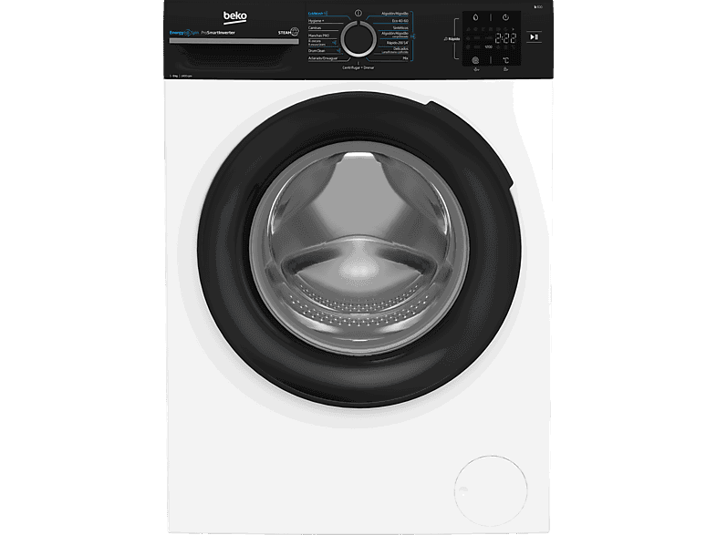 Beko Energy Spin BM3WFSU39413, 9 kg, 1400 rpm, 15 Programas, Inverter, Función Vapor, Blanco