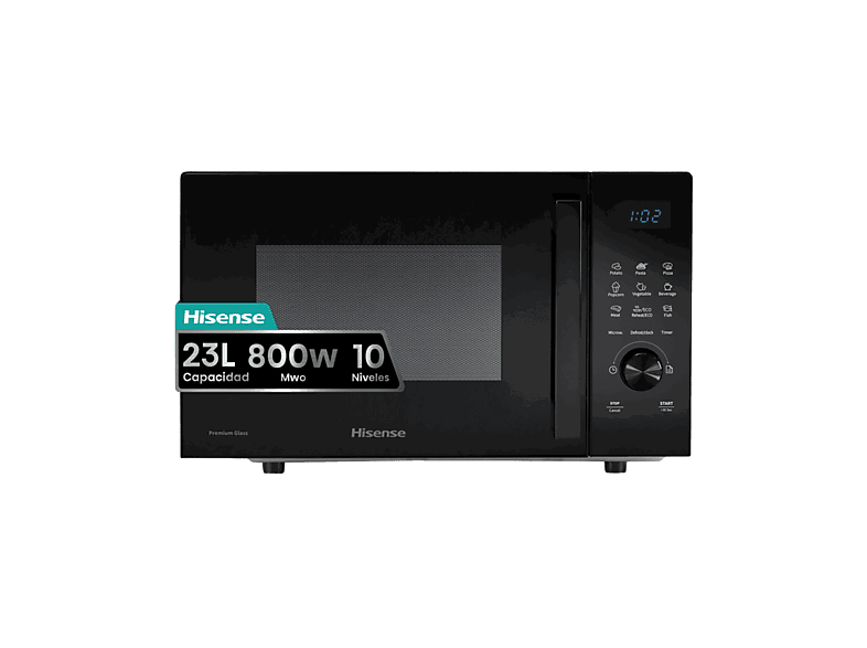 Hisense H23MOBSD1HG, 800W, 10 niveles, Control digital táctil, 23 l, Negro