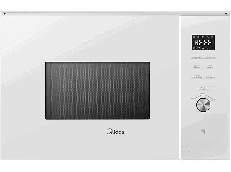 Midea MBMTG925E-BK, 900 W, 1200W Potencia Grill, 7 Funciones, 25l, Cristal Blanco