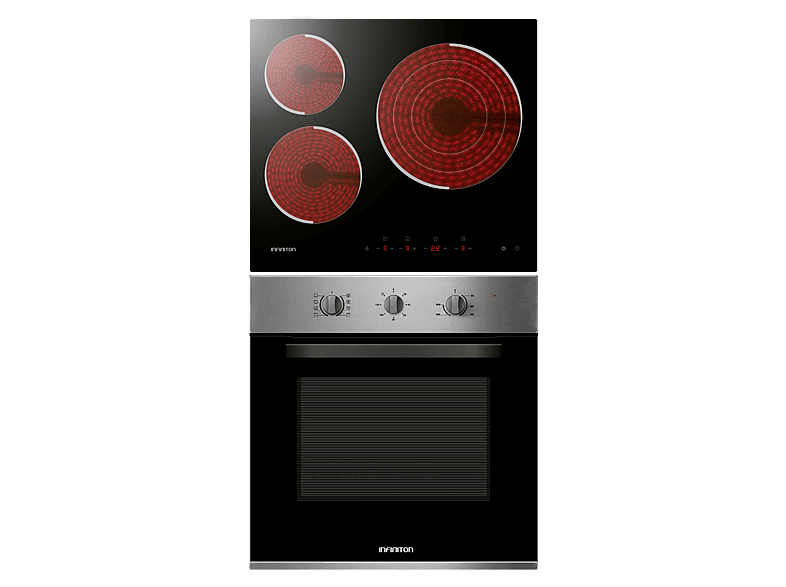 Infiniton HV-CB65H30, Multifunción, Grill, 65 l, Vitrocerámica, 3 Zonas , Acristalamiento triple, Inox