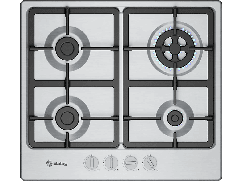 Balay 3ETX565CB, 4 Zonas, 28 cm zona grande, Gas butano, 58.2 cm, Acero