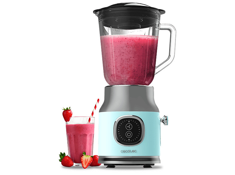Cecotec RetroTwist Blue, 800 W, Jarra cristal 1 L, 4 cuchillas titanio negro, Función Pulse, Motor Copper, Diseño retro, Azul