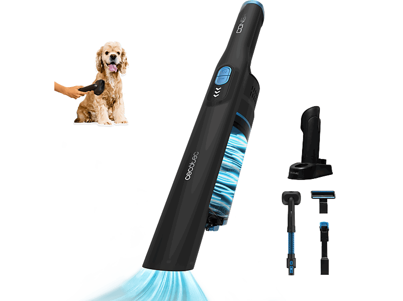 Cecotec Conga Rockstar Micro+ Animal, 200 W, 20 kPa, 40 min, 2en1, Especial mascotas, Accesorio tapicería, Base carga, Titanium