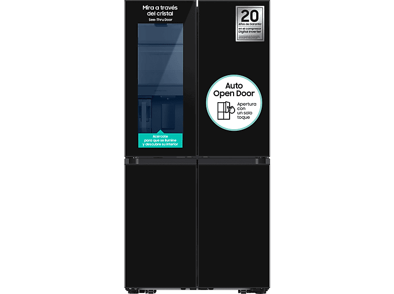 Samsung BESPOKE RF65DB970E22EF, Triple Cooling, 185.3 cm, 645 l, Dispensador agua, Negro