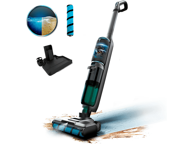 Cecotec FreeGo Wash&Vacuum Spray, Aspira y friega, 250 W, 700 ml, 35 min, Spray integrado, Incluye base de autolimpieza, Negro