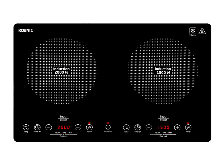 KOENIC KIP 352925, Libre instalación, 2 Zonas, 3500W, Rango de Temperatura 60–220°C, Control Táctil, Temporizador, Negro