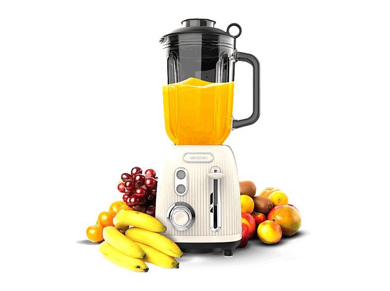 Cecotec Power Black Titanium RetroBeige, 1200 W, Cuchilla titanio negro 4 hojas, Jarra cristal 1,5 L, Diseño retro, Crema