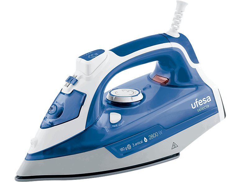 Ufesa PV3280, Suela cerámica, 0.33 l, Golpe 180 g/min, Sistema antical, Azul/Blanco