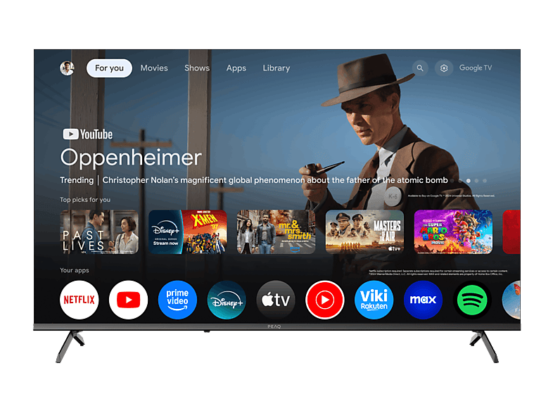 PEAQ PTV 50GQU-5025C, UHD 4K, MT9603, Smart TV, DVB-T2, Google HDR10, Dolby Audio, Triple Tuner, Negro