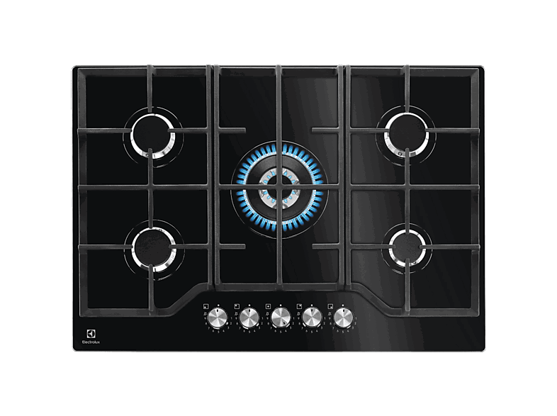 Electrolux KGG75362K, 5 zonas, Zona grande 12.8 cm, Gas Natural, 74 Negro
