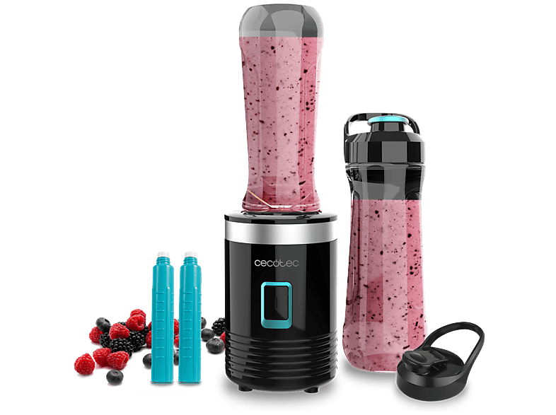 Cecotec Power Titanium 350 EasyGo, 350W, Cuchillas titanio, 2 vasos portátiles, Con tubos refrigeradores, Multicolor
