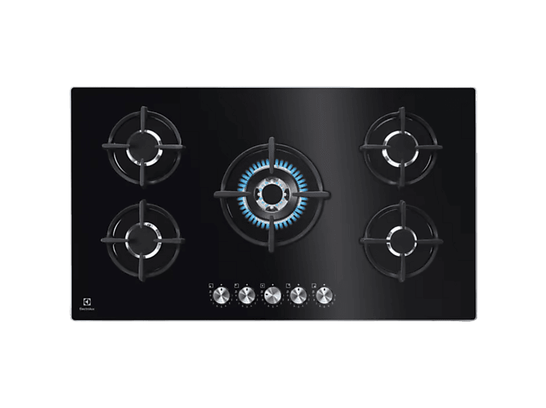 Electrolux KGG95372K, 5 zonas, Zona grande 12.8 cm, Gas natural, Cristal, 88 Negro