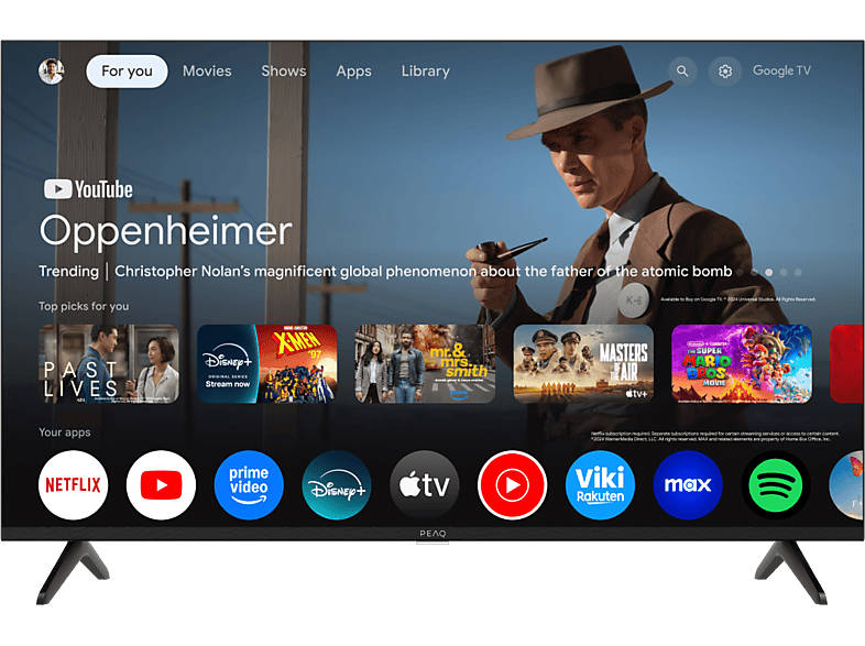 PEAQ 43GQU-5024T, UHD 4K, 2851M, Smart TV, DVB-T2 (H.265), Chromecast incorporado, Google Dolby Vision, Negro