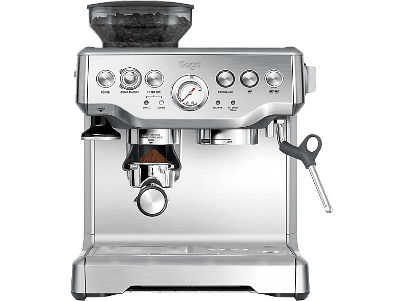 Sage SES875BSS2EEU1A Barista, 15 bar, 1850 W, 2 tazas, Sistema ThermoJet, Inox