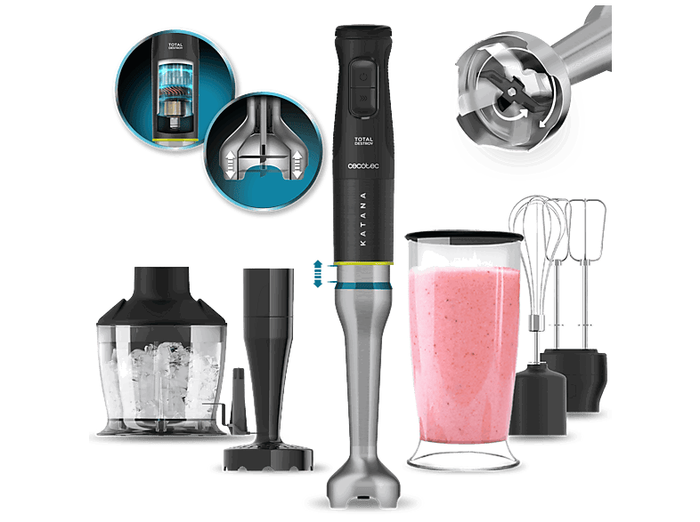 Cecotec Katana 15 TotalDestroy Smash B, 1500W, 21 velocidades, Vaso 800ml, Perreo Move, Varilla montaclaras, Chopper, Negro