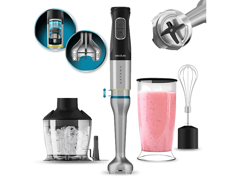 Cecotec Katana 15 Chop G, 1500 W, 21 velocidades, Tecnología PerreoMove, Cuchillas 4 hojas, Función Turbo, Vaso 800ml, Grey