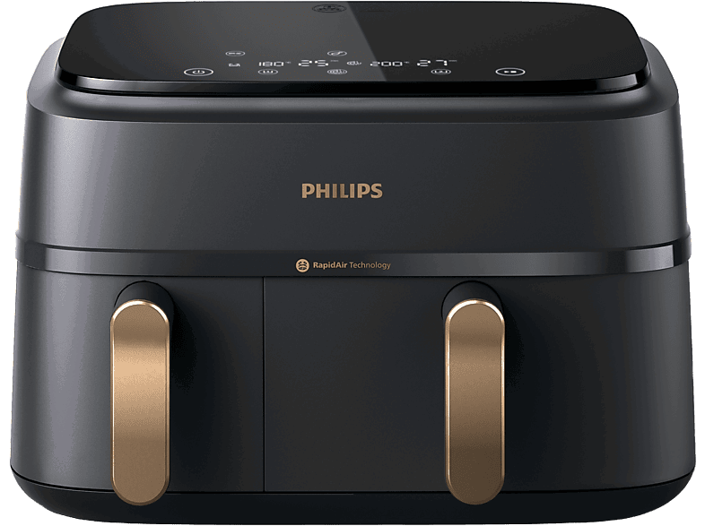 Philips Airfryer NA352/00, Doble cesta, 6 L y 3 L, 2.750 W, Tecnología Exclusiva RApidAir, Negro dorado