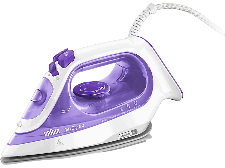 Braun TexStyle 3 SI3042VI, 2350W, 0.27 l, Golpe 45g/min, Suela FreeGlide 3D, Autolimpieza, Blanco/Violeta