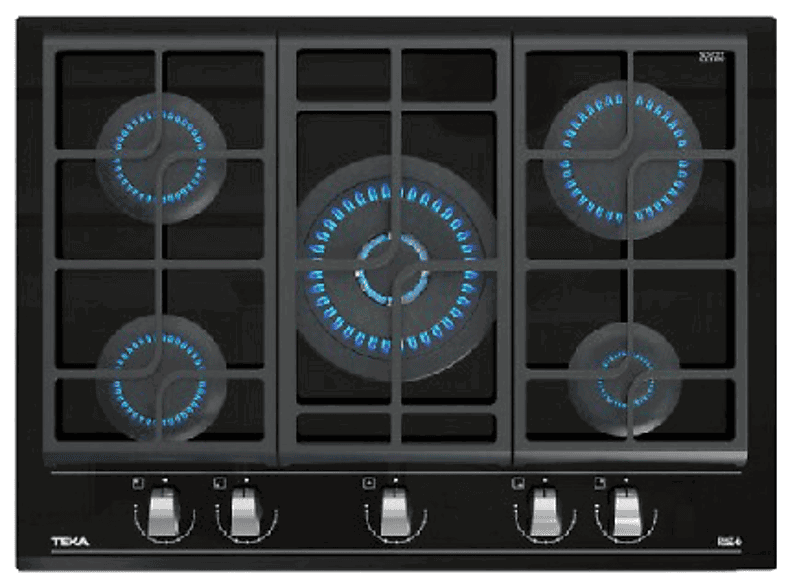 Teka GZC 75330 XBN, 5 zonas, Gas natural, ExactFlame, 70 cm, Negro