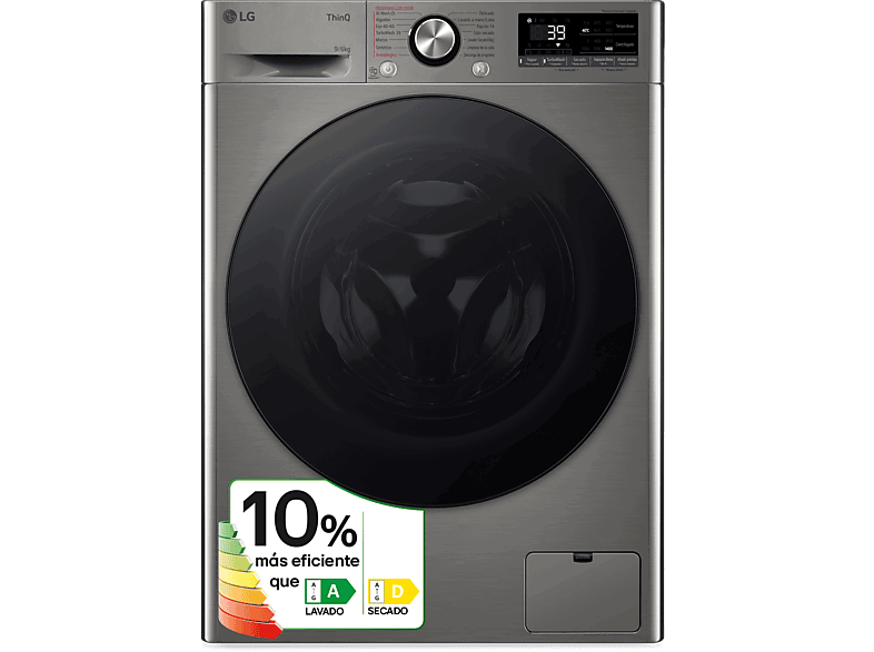 LG F4DR7009AGS, Serie 700, 9 kg/6 kg, 1400 rpm, 14 programas, Inox antihuellas