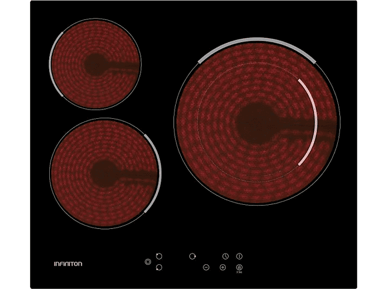 Infiniton VIT3P54W, 3 Zonas de Cocción, 30 cm Zona Grande, 59 Ancho, Touch Control, Cristal Negro