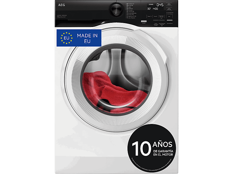 AEG LFE6G54H2B, 10.5 kg, 1400 rpm, 10 programas, Higiene con Vapor, Blanco