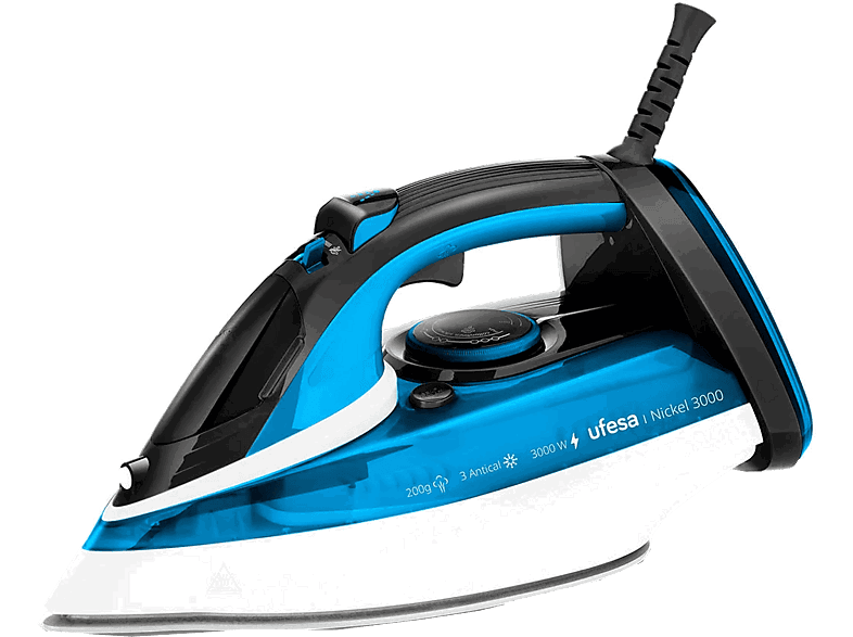 Ufesa Nickel 3000, Golpe 200g, Depósito 400 ml, 3000W, Suela Cerámica, Azul
