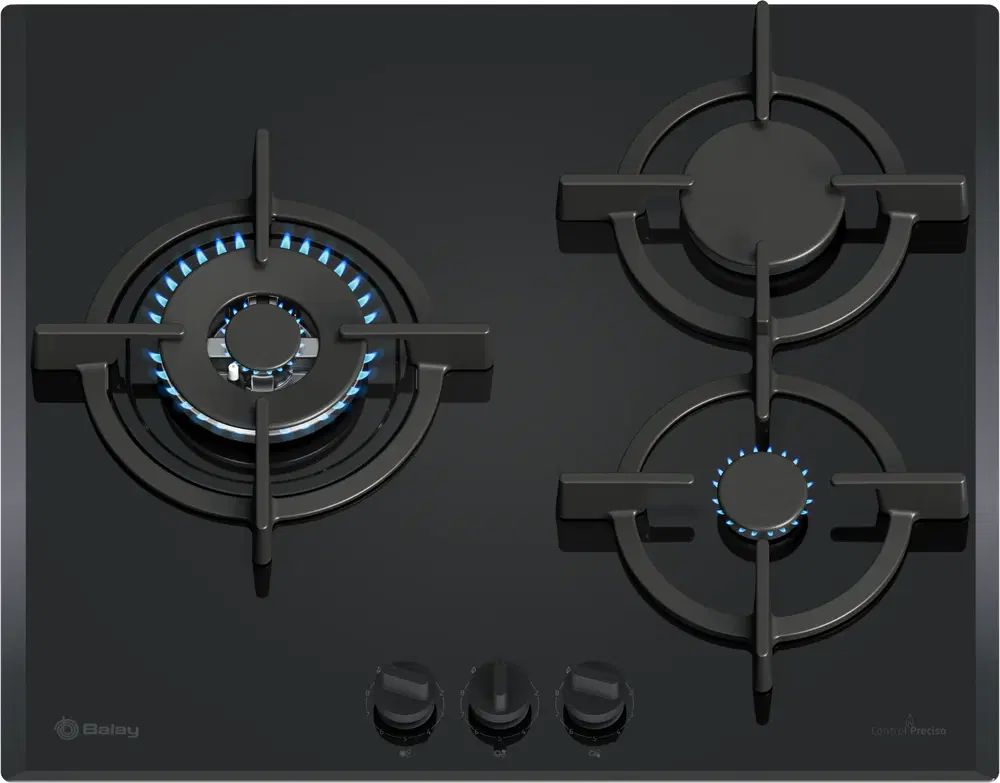 Balay 3ETG663RB, 3 Zonas, Gas butano, 59 cm, Hierro Fundido, Negro
