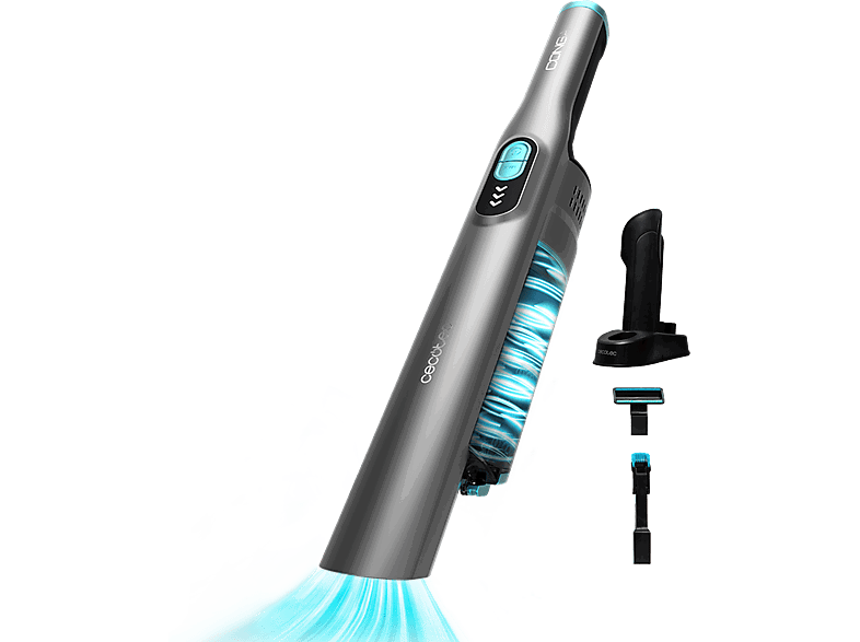 Cecotec Conga Rockstar Micro+, 200 W, 20 kPa, 40 min, 2 en 1, Accesorio motorizado tapicería, Base de carga, Titanium