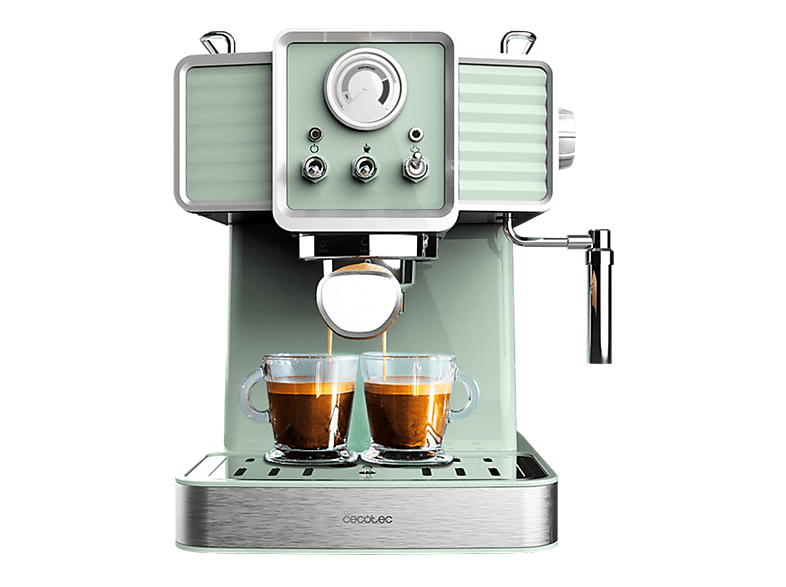Cecotec Power Espresso 20 Tradizionale, Bares, Manómetro PressurePro, Vaporizador orientable, Thermoblock, Diseño vintage, Verde