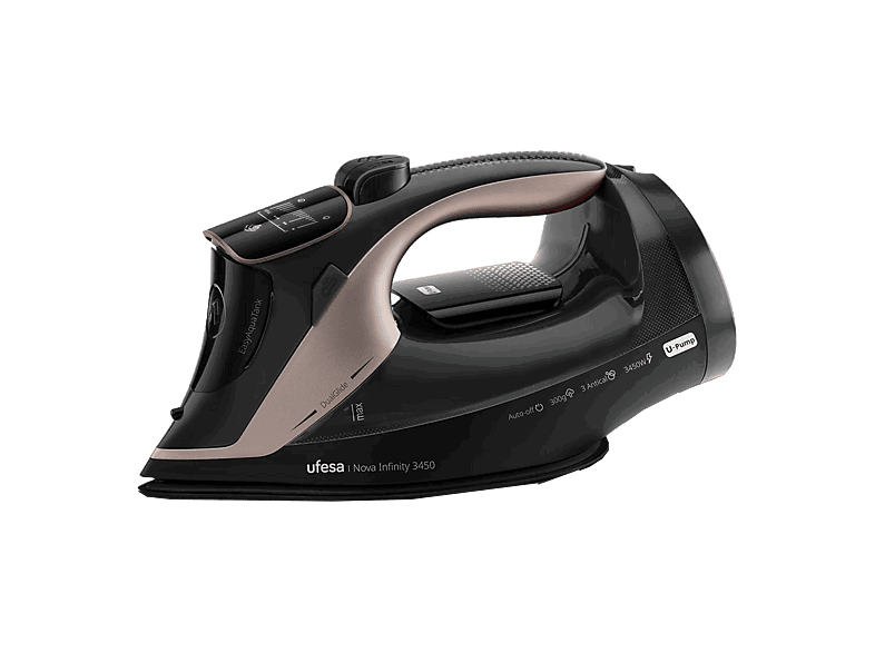 Ufesa Nova Infinity, 3450W, Con Bomba, Golpe Vapor 300g, Depósito 350ml, Continuo 70g/min, Sistema 3 antical, Negro/Cobre
