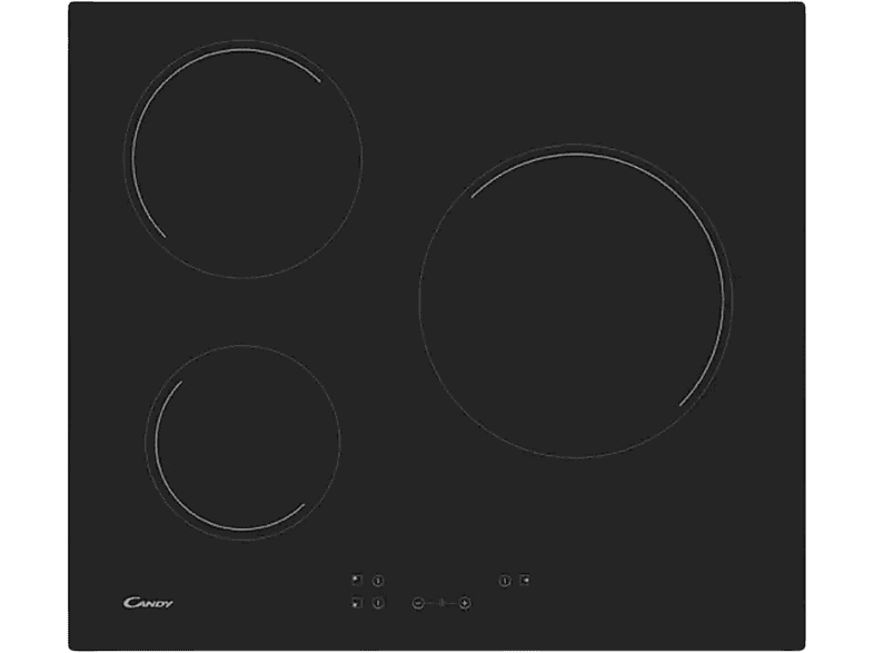 Candy Timeless CH63CC, Vitrocerámica, 3 zonas, Alerta sobrecalentamiento, Bloqueo seguridad, 60cm, Negro
