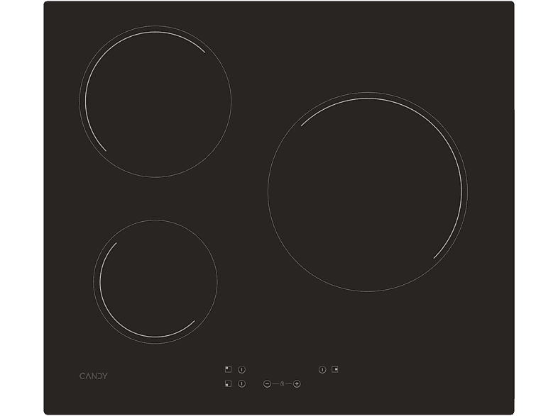 Candy Timeless CH63CC/4U2, 3 Zonas, Zona grande 25 cm, Float glass, 60 Negro