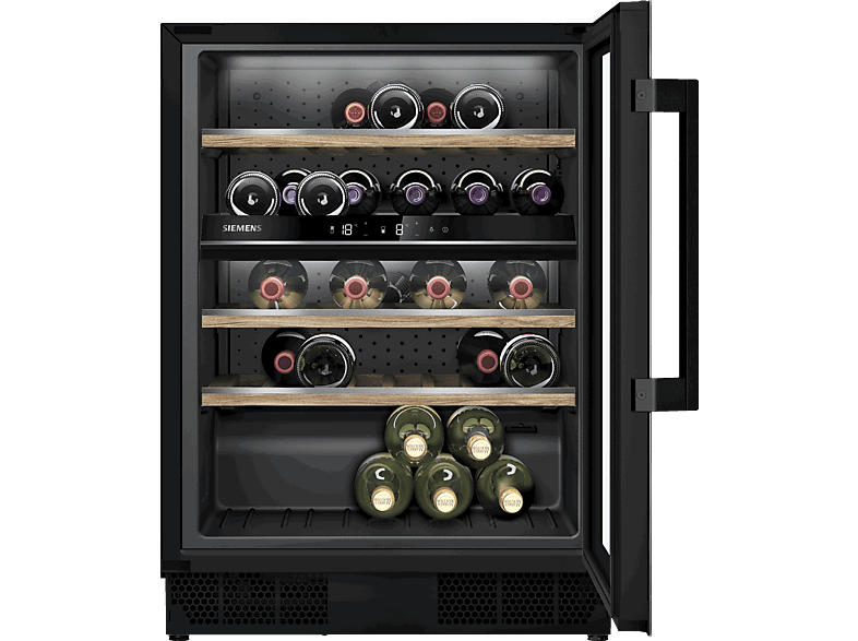 Siemens KU21WAHG0, 3 glass panels, UV-filter, 44 botellas, 120 l, Negro