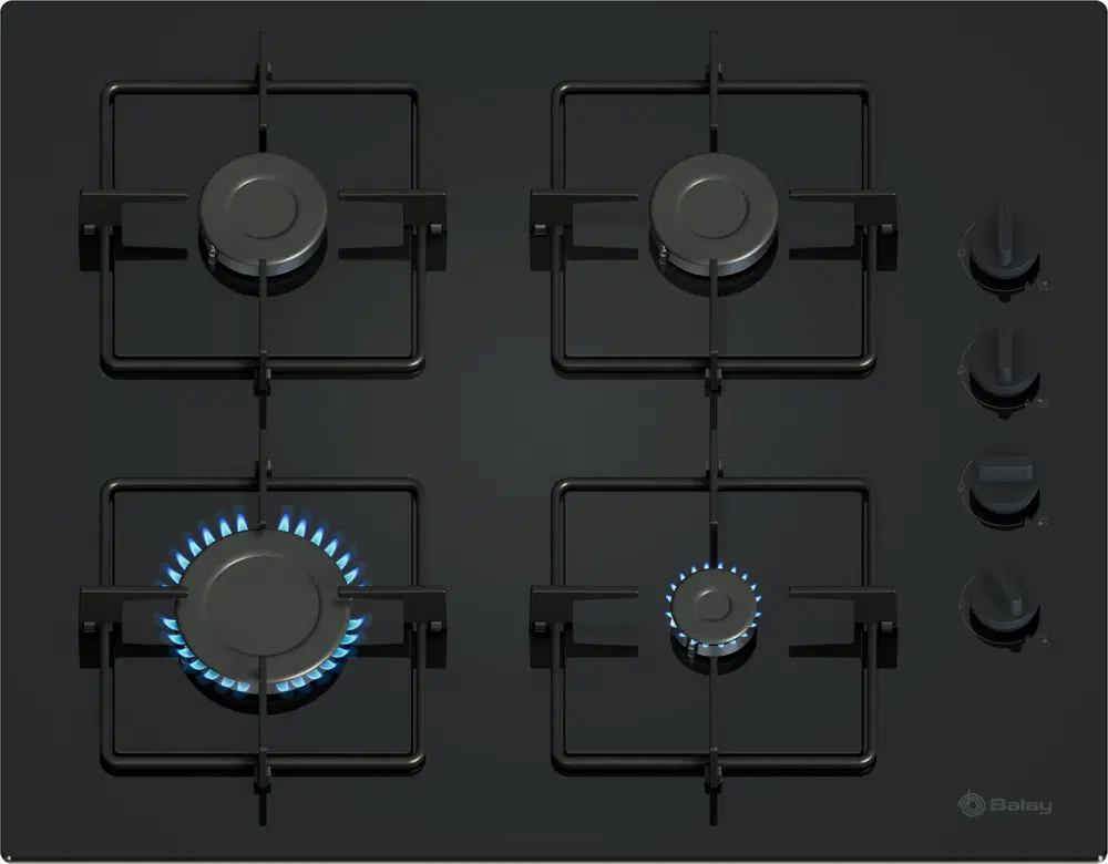 Balay 3ETG464SB, 4 Zonas, 26 cm Zona grande, Gas butano, 59 cm, Negro