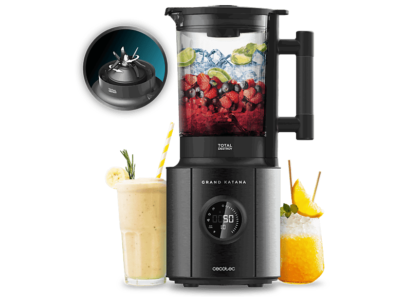 Cecotec Grand Katana 2700MAX Total Destroy Screen B, 2700W, 8 Cuchillas, 5 Programas, Jarra de vidrio termorresistente, 1.8L, Negro